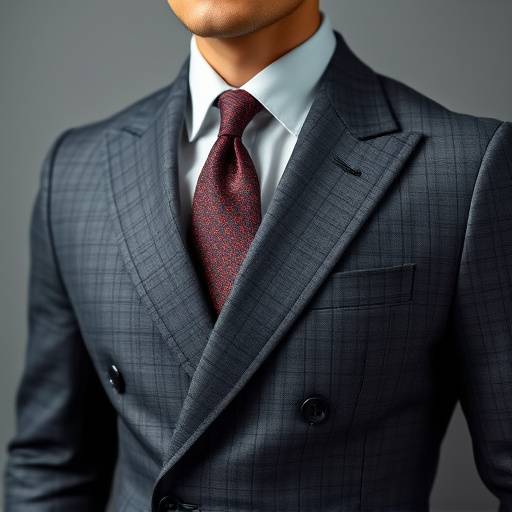 A charcoal grey double-breasted business suit with subtle texture