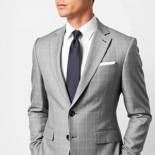 A light grey bespoke business suit with a modern cut and subtle windowpane pattern, displayed with a crisp white shirt and tie.