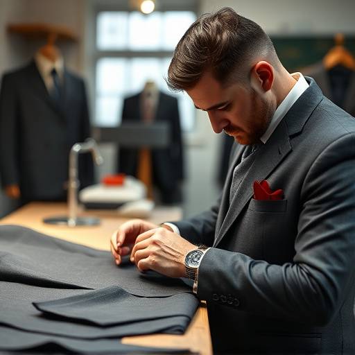 Master tailor meticulously inspecting a suit fabric