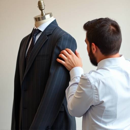 Tailor adjusting the sleeve of a suit jacket on a mannequin